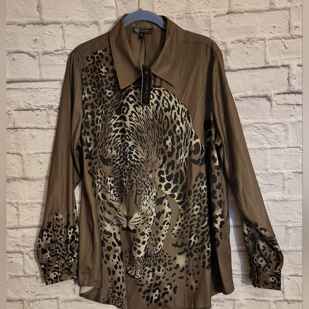 🆕️🐆Diane Gilman Amimal Print Silky Blouse - Picture 7 of 10